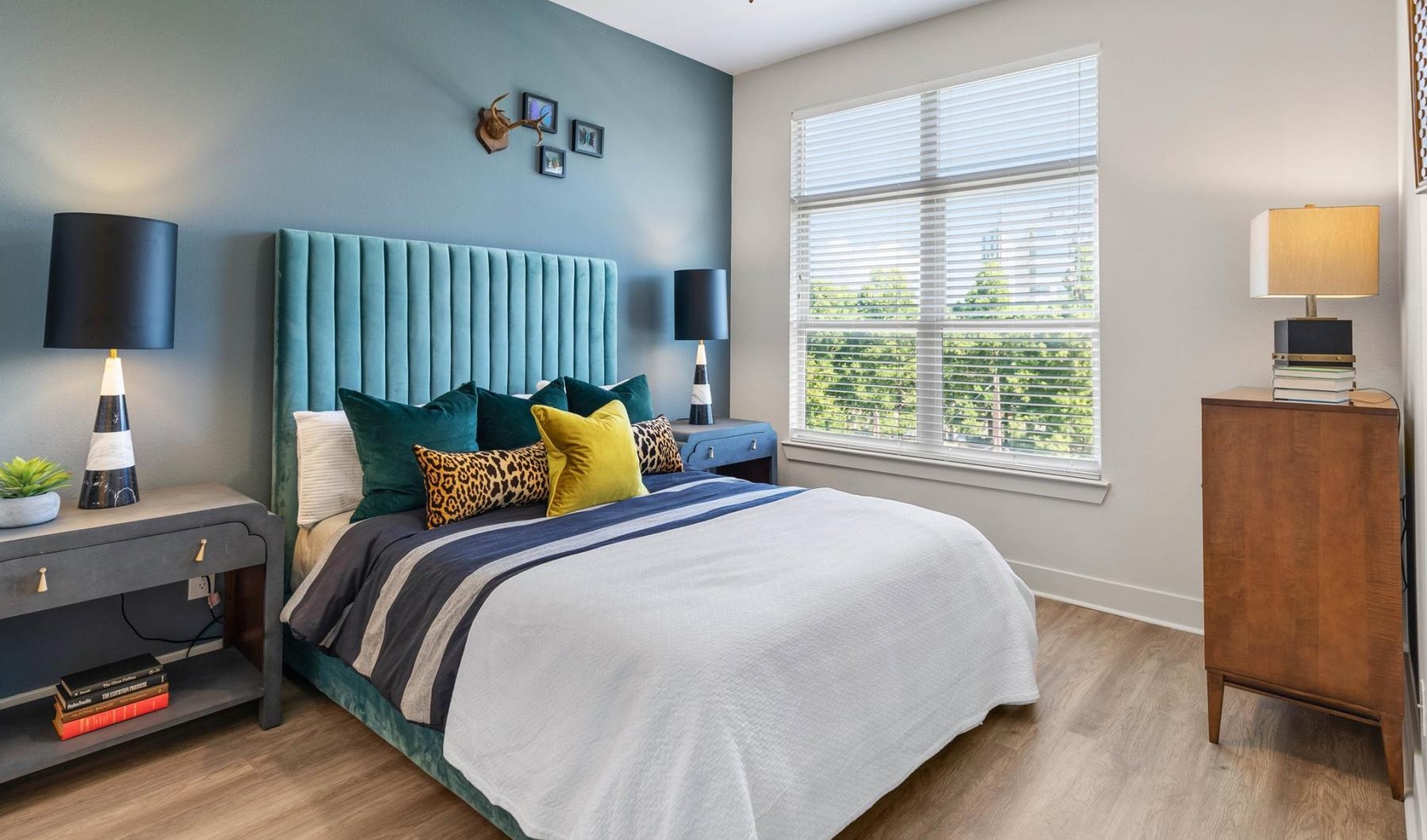 Sleep in style a bedroom with a bed and lamps